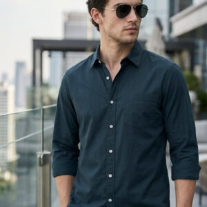 Men’s Navy Cotton Full Sleeve Regular Fit Casual Solid Shirt