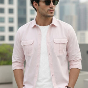 Men’s Baby Pink Cotton Full Sleeve Regular Fit Casual Solid Shirt