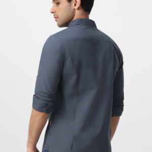 Men's Dark Grey Cotton Full Sleeve Regular Fit Casual Solid Shirt