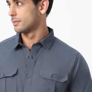 Men's Dark Grey Cotton Full Sleeve Regular Fit Casual Solid Shirt