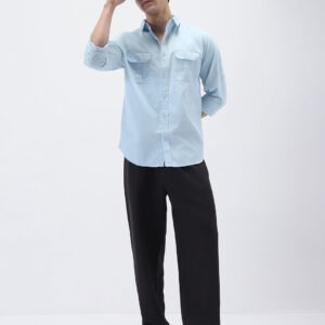 Men's Light Blue Cotton Full Sleeve Regular Fit Casual Solid Shirt