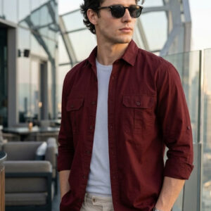 Men’s Maroon Cotton Full Sleeve Regular Fit Casual Solid Shirt