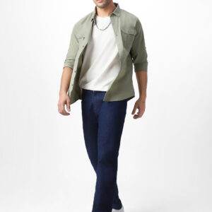 Men's Olive Cotton Full Sleeve Regular Fit Casual Solid Shirt