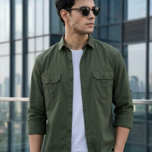 Men’s Sage Green Cotton Full Sleeve Regular Fit Casual Solid Shirt