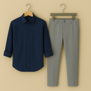 OnZone Blue Shirt & Grey Pant Combo | Formal Fit